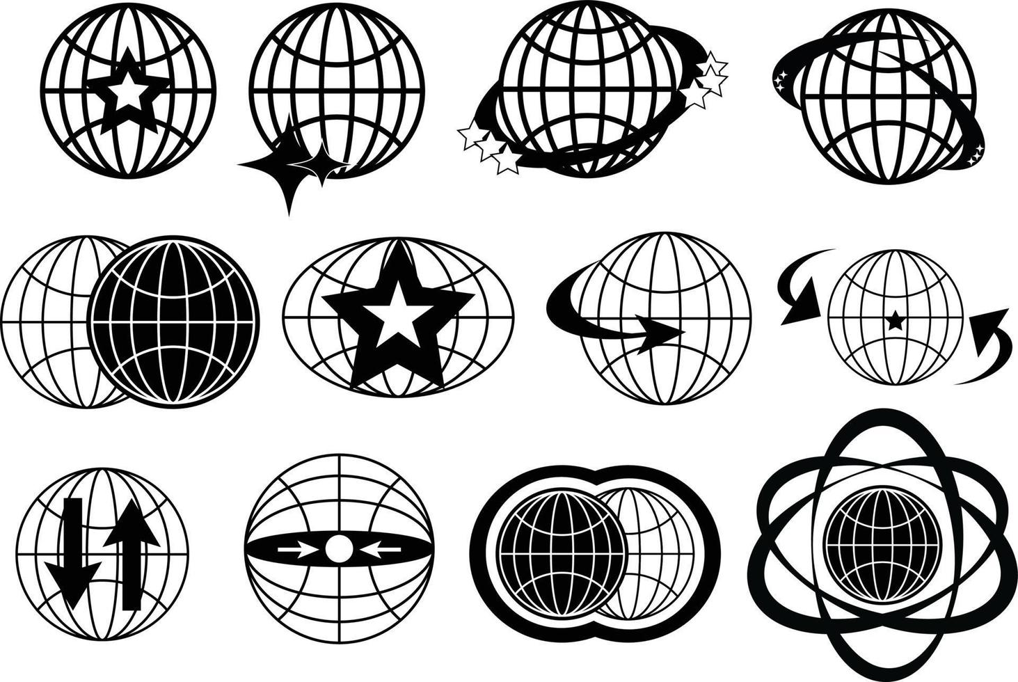 Vector set of frame planets Y2K with elements of stars and arrows. Retro-futuristic elements for decor