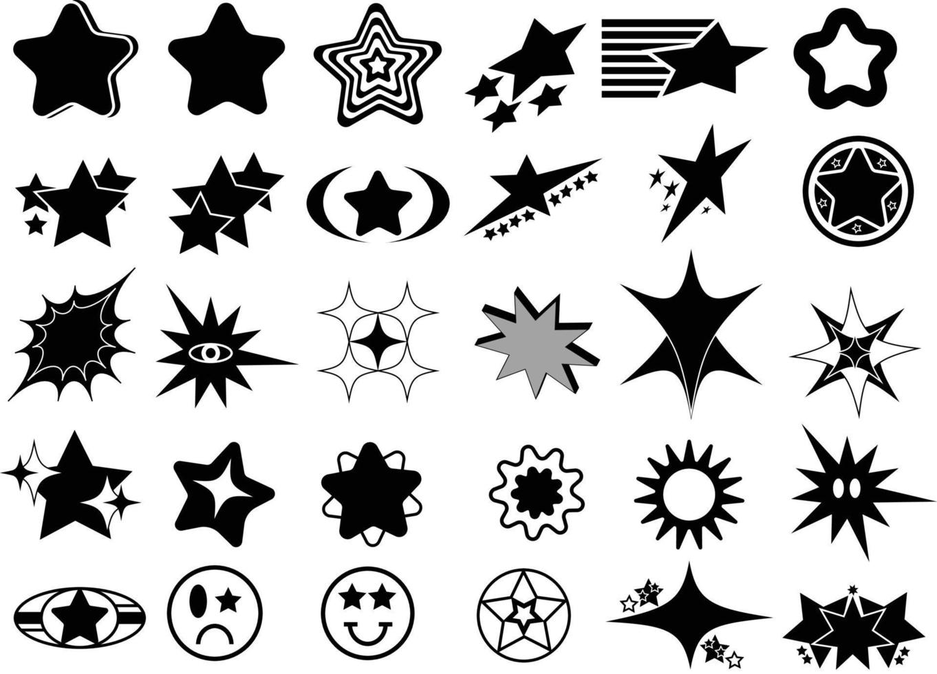 Vector set of Y2K stars and retro elements for decoration