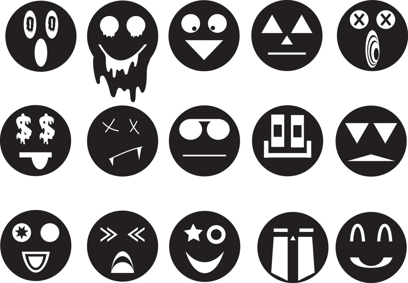 Vector set of Y2K smiles. Psychedelic emoji for decoration.