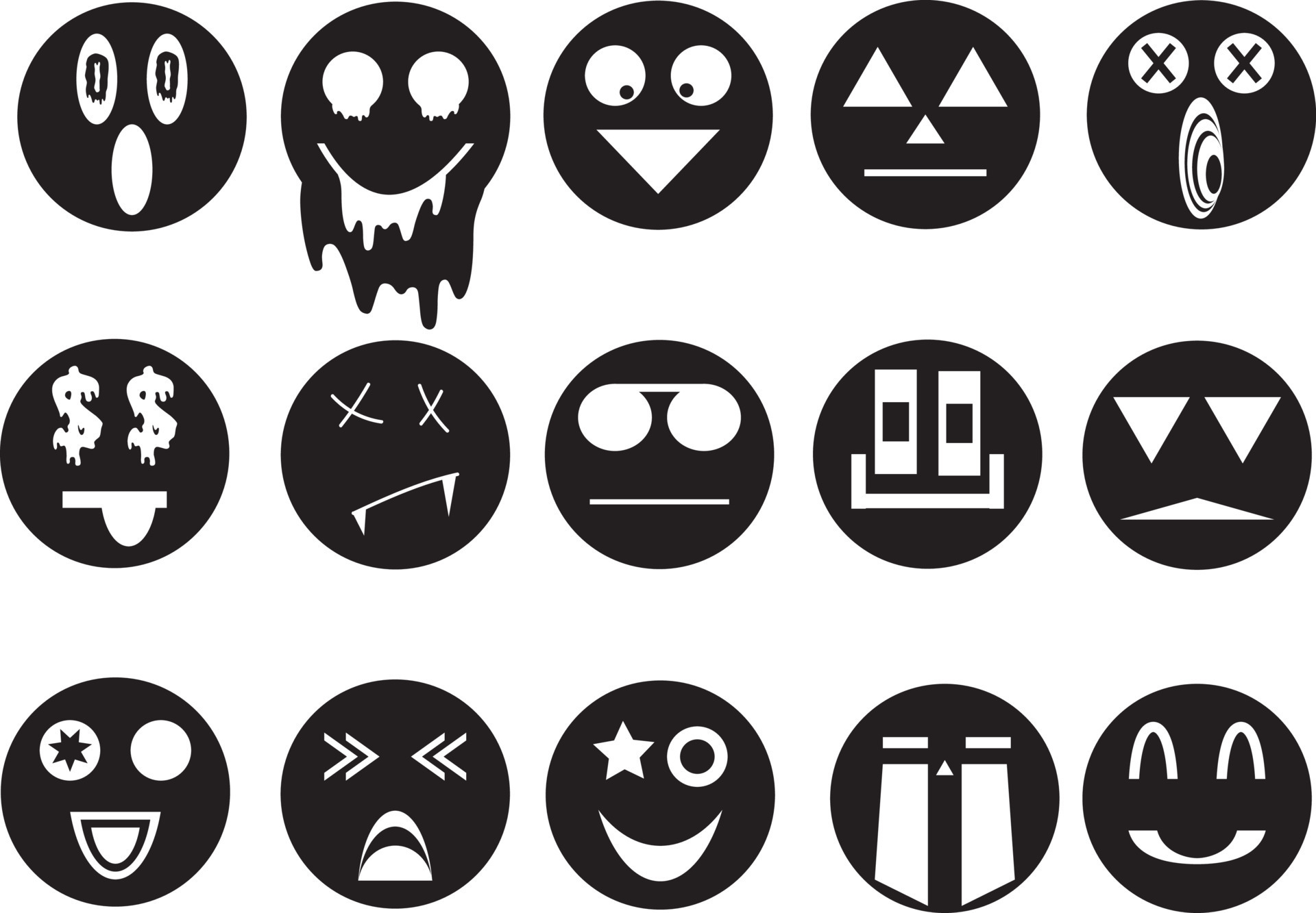 Vector set of Y2K smiles. Psychedelic emoji for decoration. 13800698