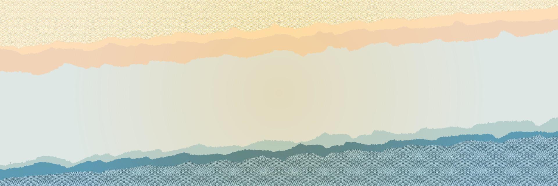 textura azul-verde y arena con patrón de olas oceánicas de estilo vintage japonés. banner de paisaje de arte abstracto en vector. vector