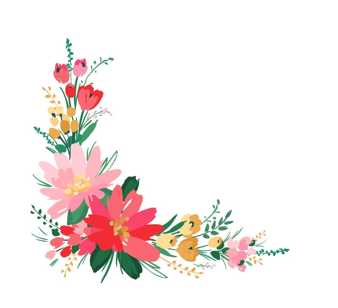 Vector isolated floral design with cute flowers. Template for card, poster, flyer, t-shirt, home decor and other use.