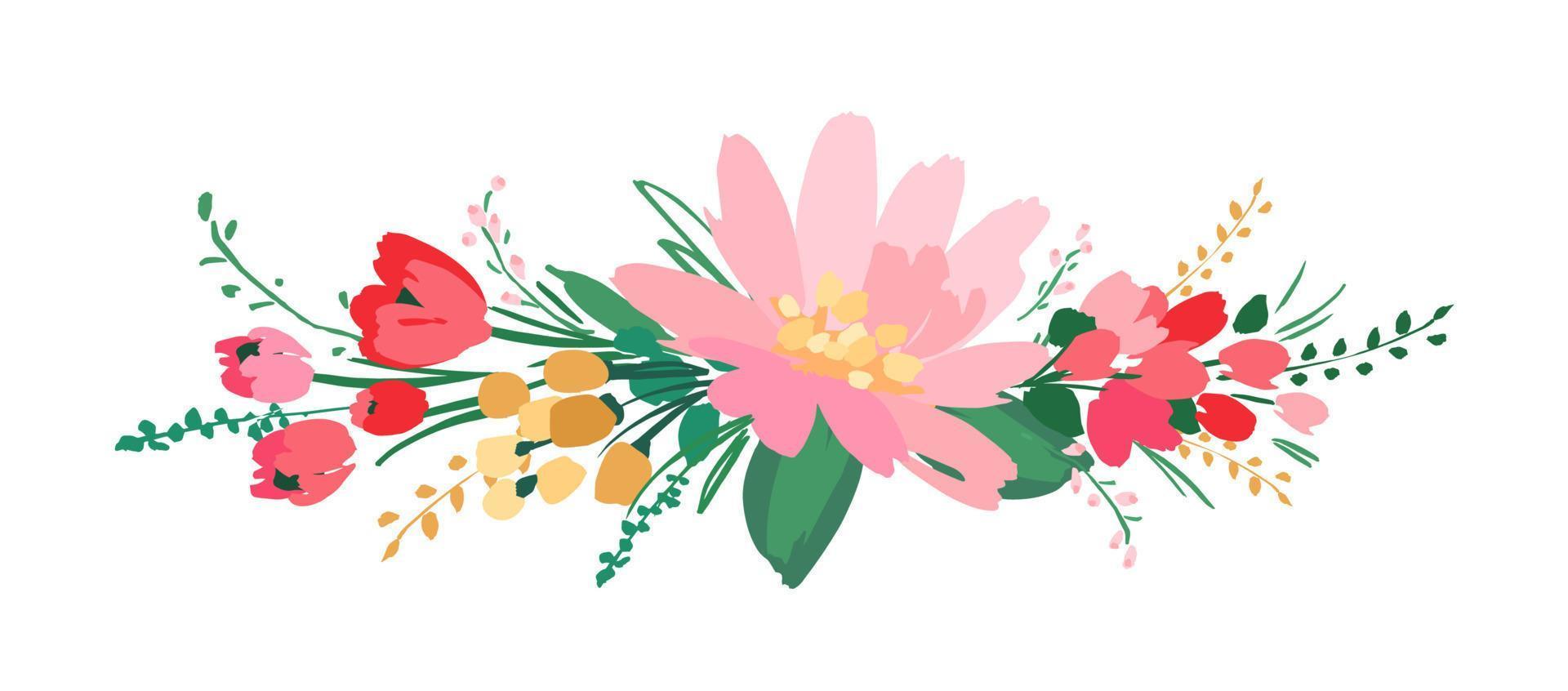 Vector isolated floral design with cute flowers. Template for card, poster, flyer, t-shirt, home decor and other use.