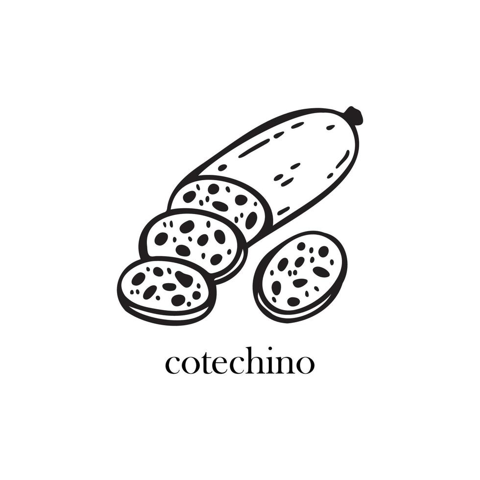 Vector illustration of an Italian dish - cotechino. Dishes for Christmas and New Year.