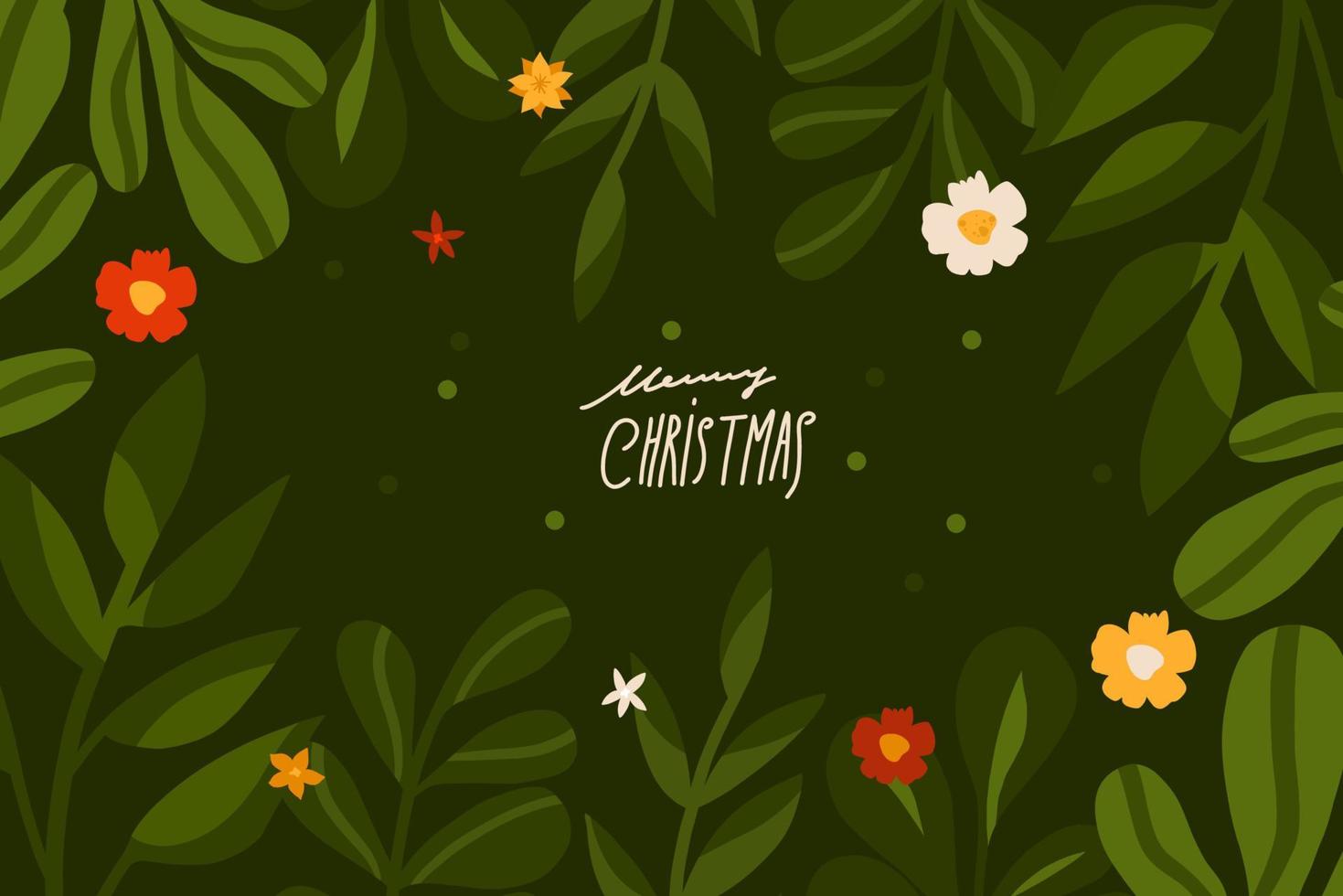 gráfico abstracto vectorial dibujado a mano feliz navidad y feliz año nuevo imágenes prediseñadas ilustraciones tarjeta de felicitación con flores y hojas.feliz navidad linda tarjeta floral diseño de fondo.arte de vacaciones de invierno. vector