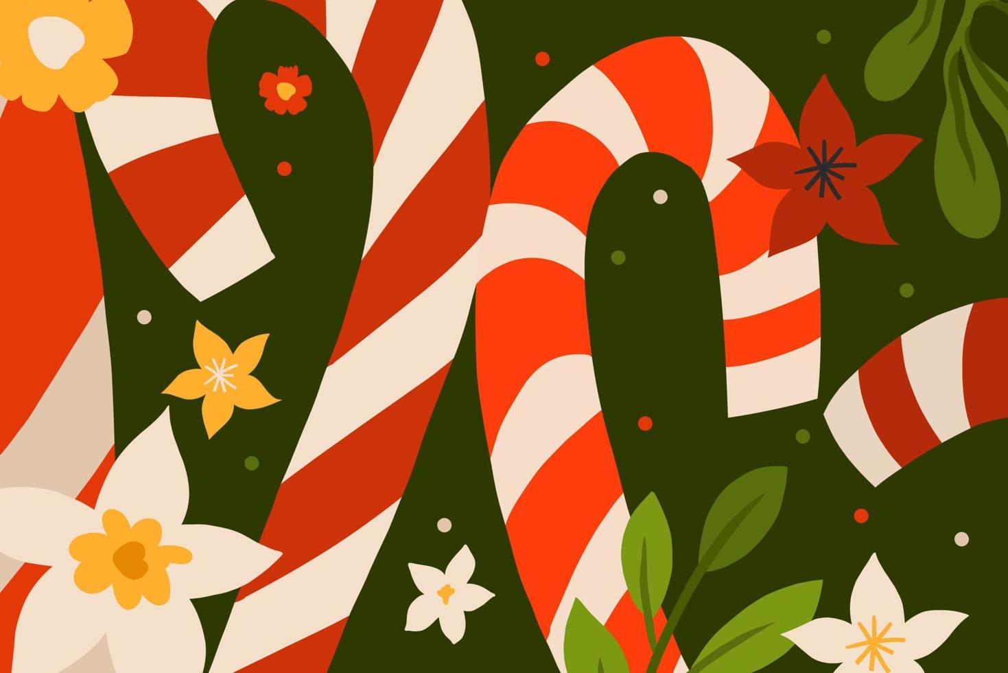 gráfico abstracto vectorial dibujado a mano feliz navidad y feliz año nuevo imágenes prediseñadas ilustraciones tarjeta de felicitación con flores y hojas.feliz navidad linda tarjeta floral diseño de fondo.arte de vacaciones de invierno. vector