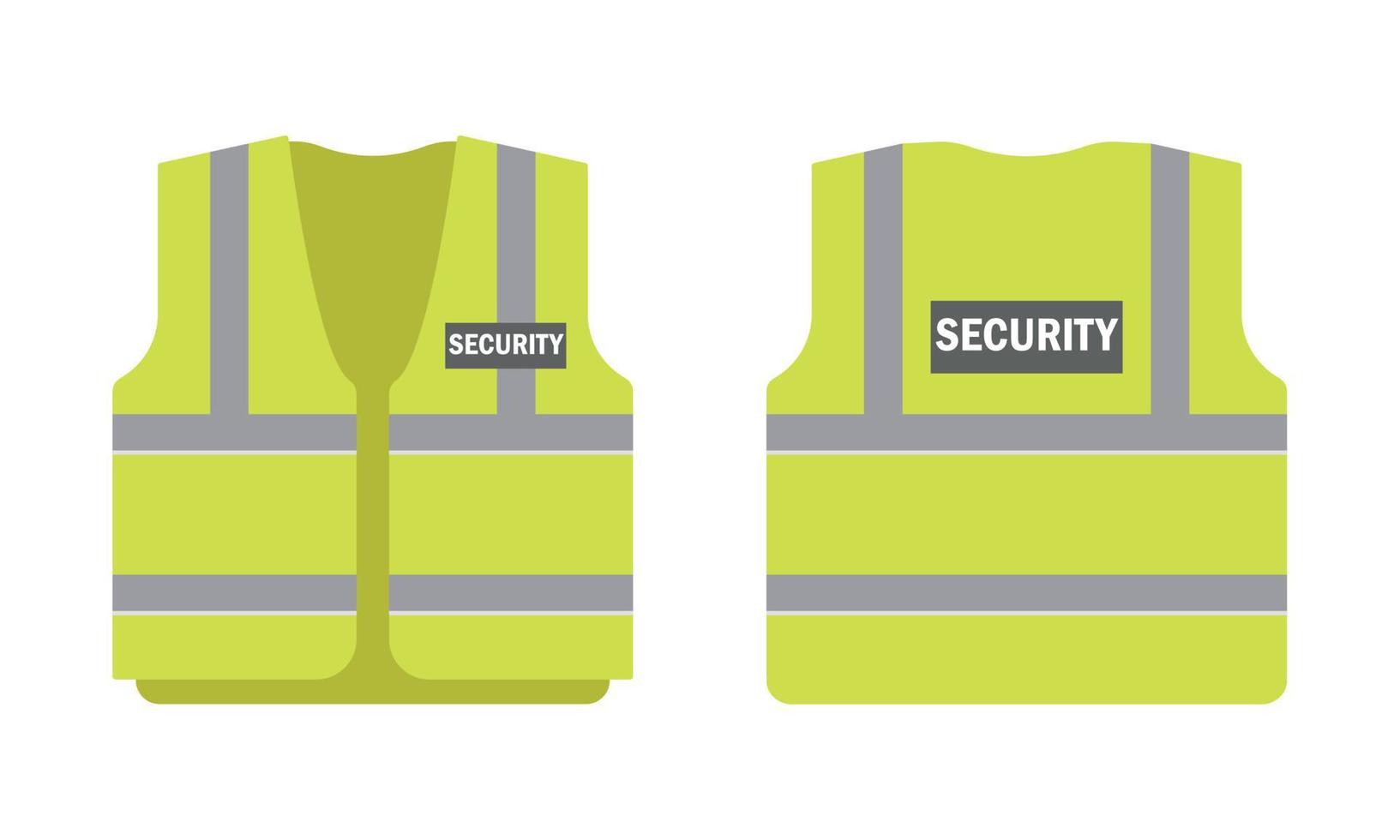 Security vest front and back view. Safety jacket with reflective stripes. Uniform  for workers. Vector illustration