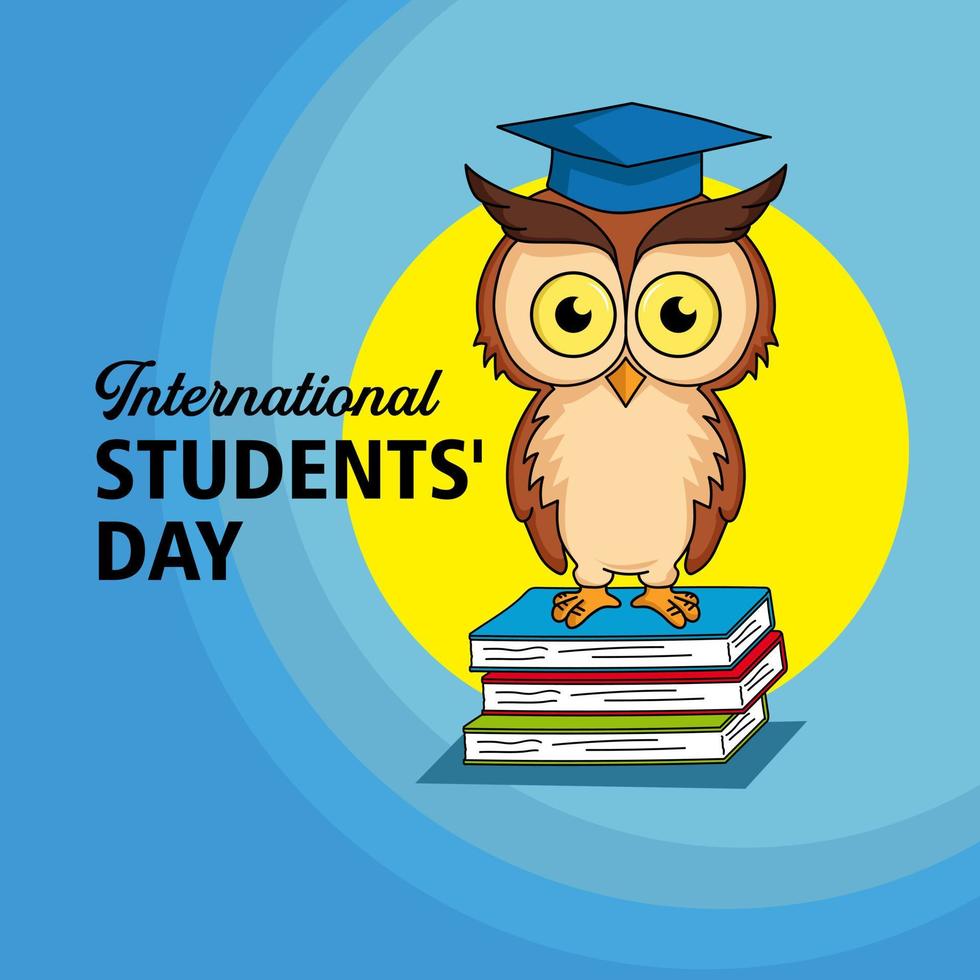 International Students' Day template background with owl mascot as education symbol vector