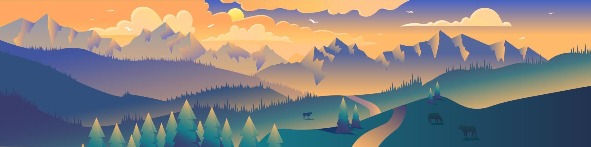 Mountains panoramic view minimalist illustration vector