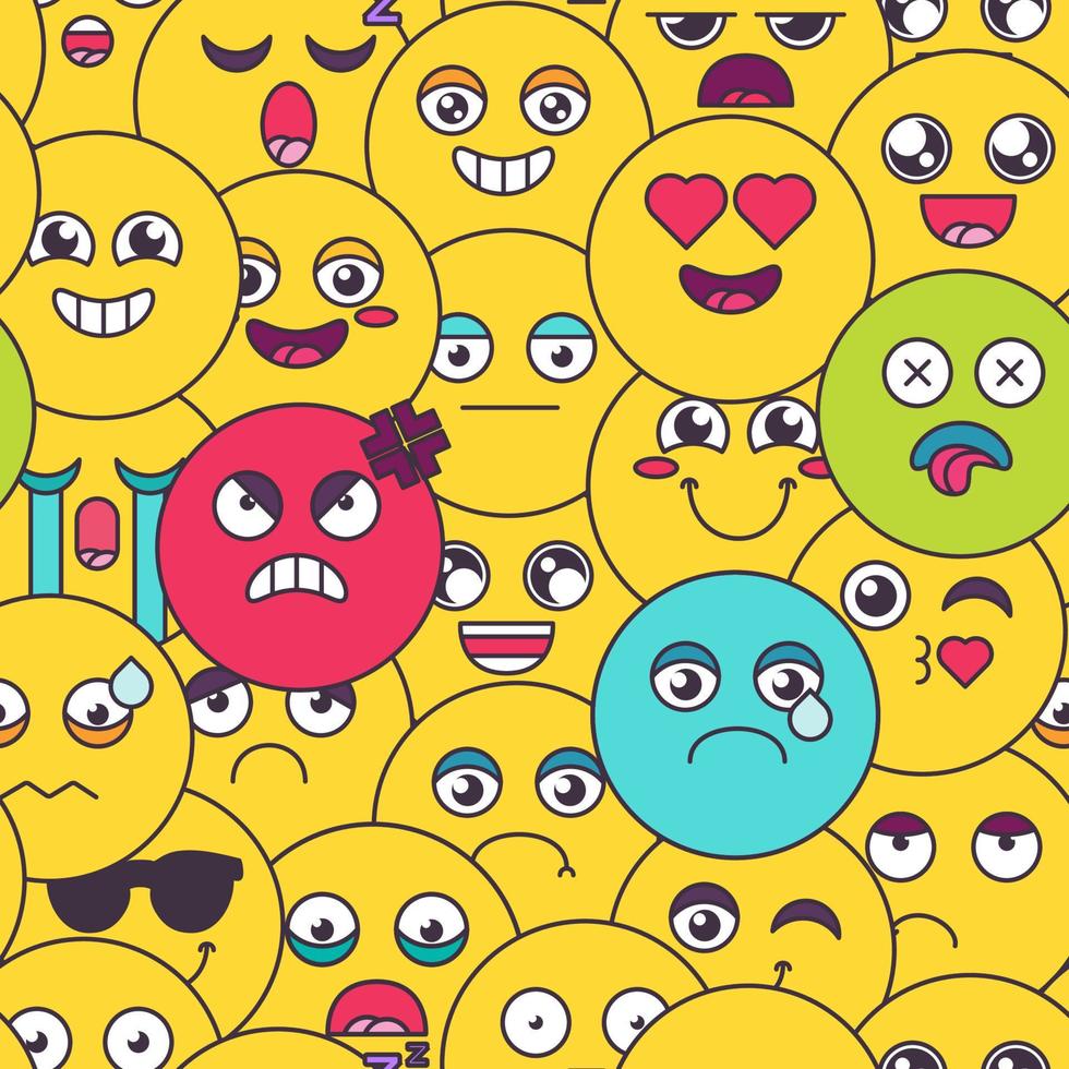 Comic cute emoji emotion seamless pattern vector