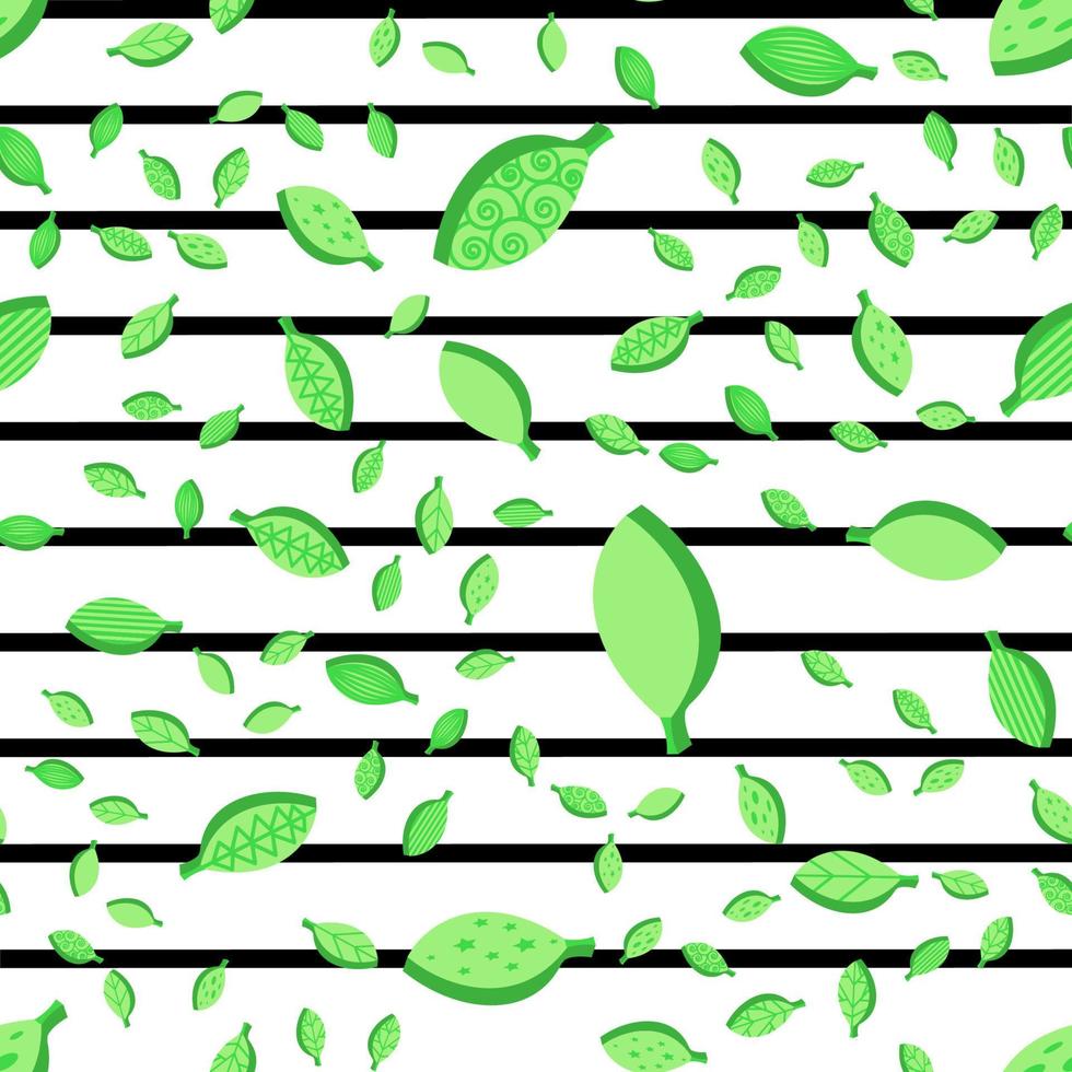 Green stylized leaves color seamless vector pattern