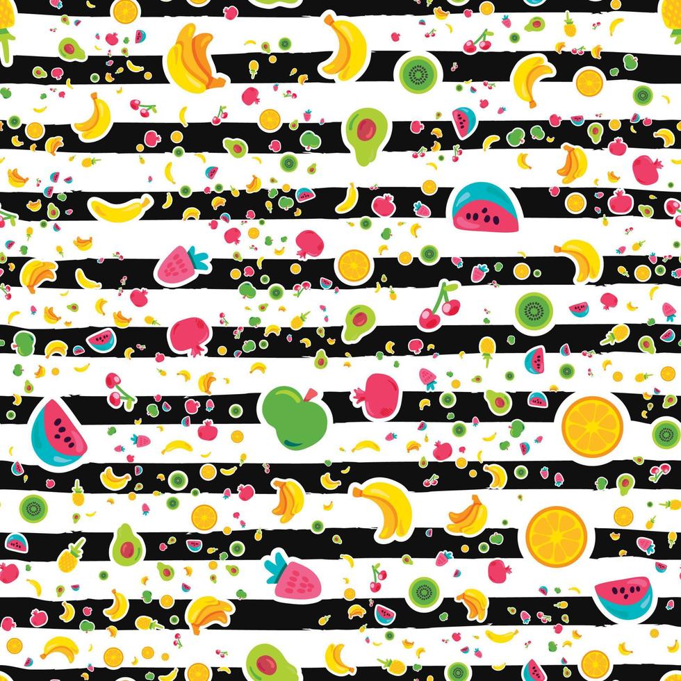 Exotic fruits on stripes seamless pattern vector