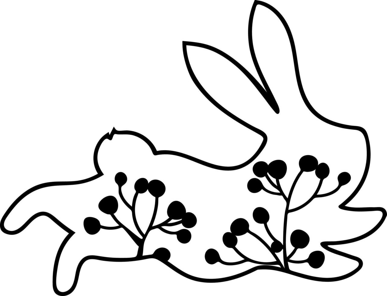 Easter Bunny with berries, Floral Rabbits  Floral fancy hare with laser cut pattern for die cutting. Laser cutting rabbit template. vector