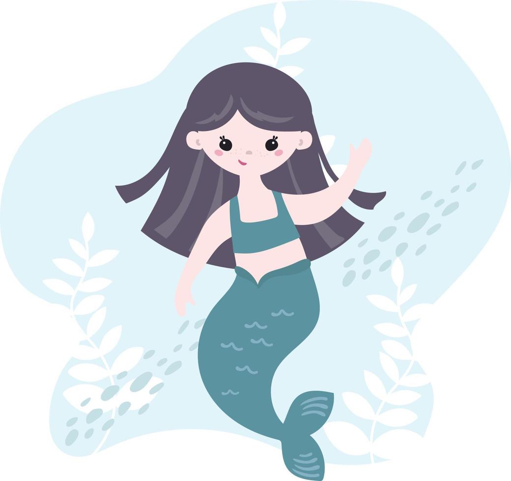 little mermaid cartoon vector illustration, children greeting and invitation cards.