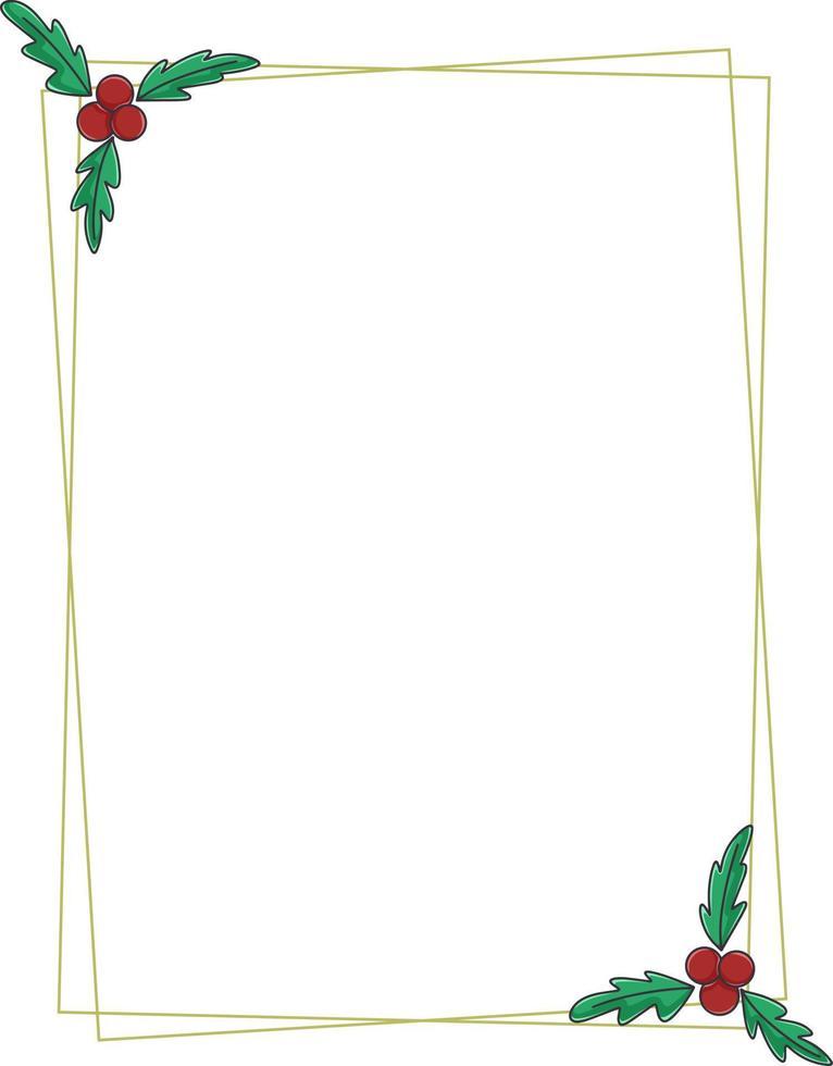 hermoso marco cuadrado de navidad con bayas rojas y hojas de acebo ilustración vectorial vector