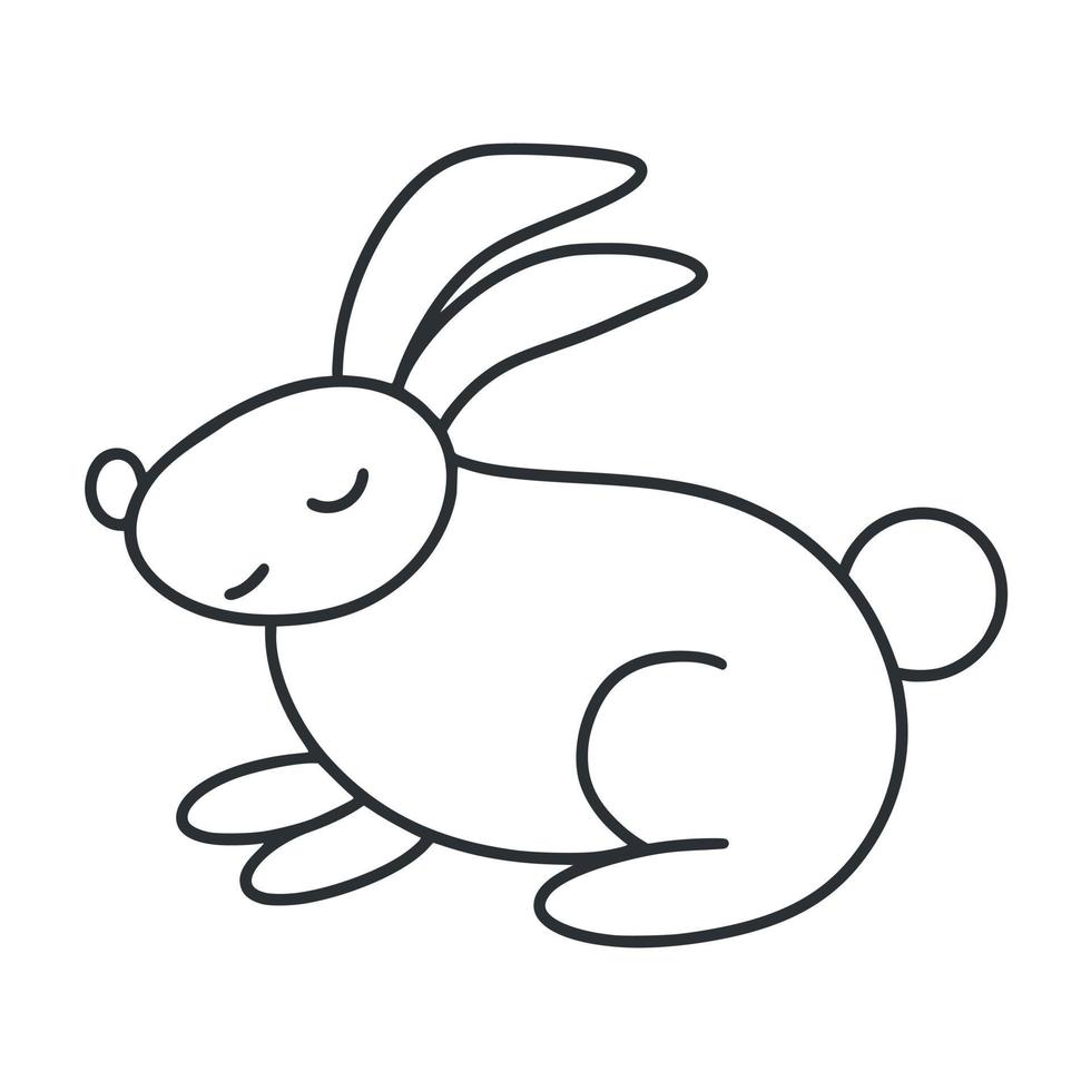 Line drawing rabbit isolated vector illustration. Bunny simple contour black image on white background. Cute animal hare