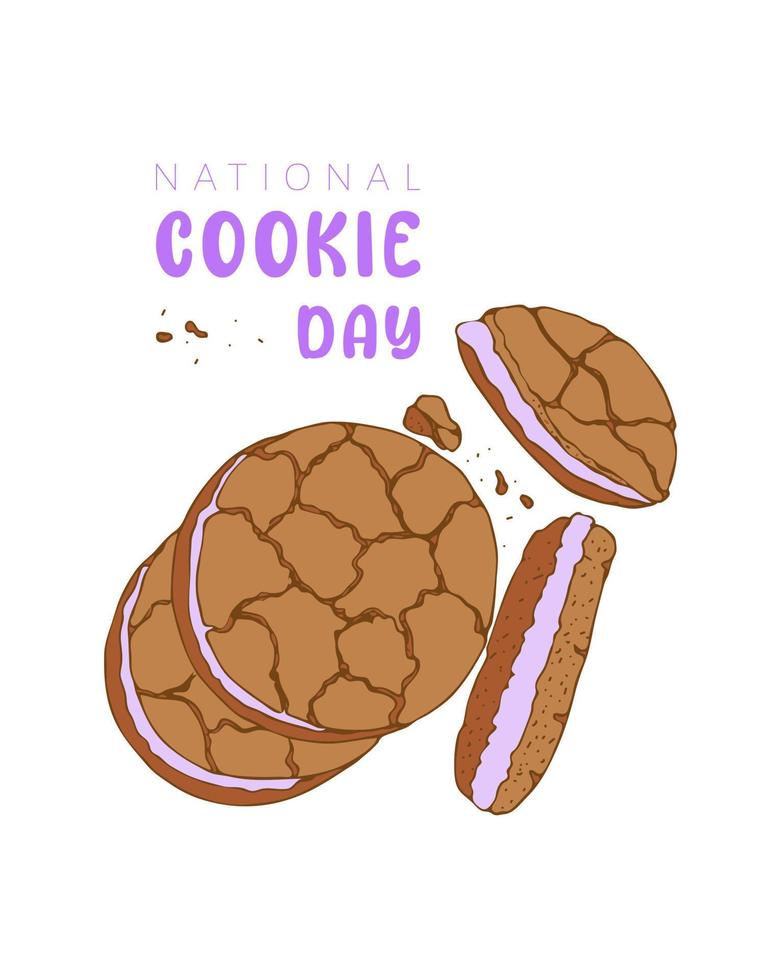 National Cookie Day, hand drawn doodle. Cookies with pink filling. vector