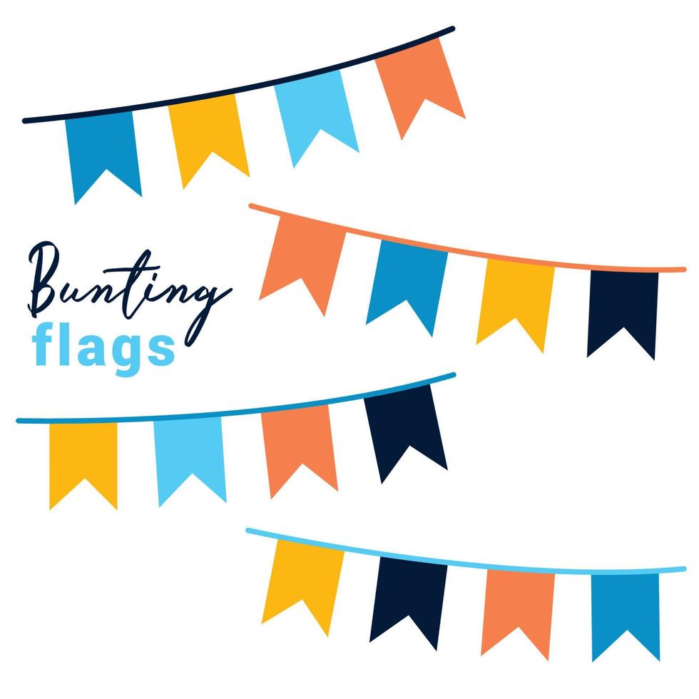 Multicolored bright buntings flags garlands isolated on white background blue yellow red orange vector