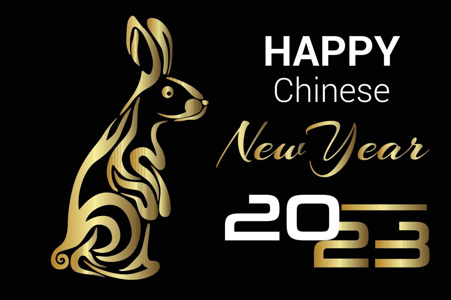 Abstract golden rabbit on black background line art logo 2023 chineese new year symbol vector