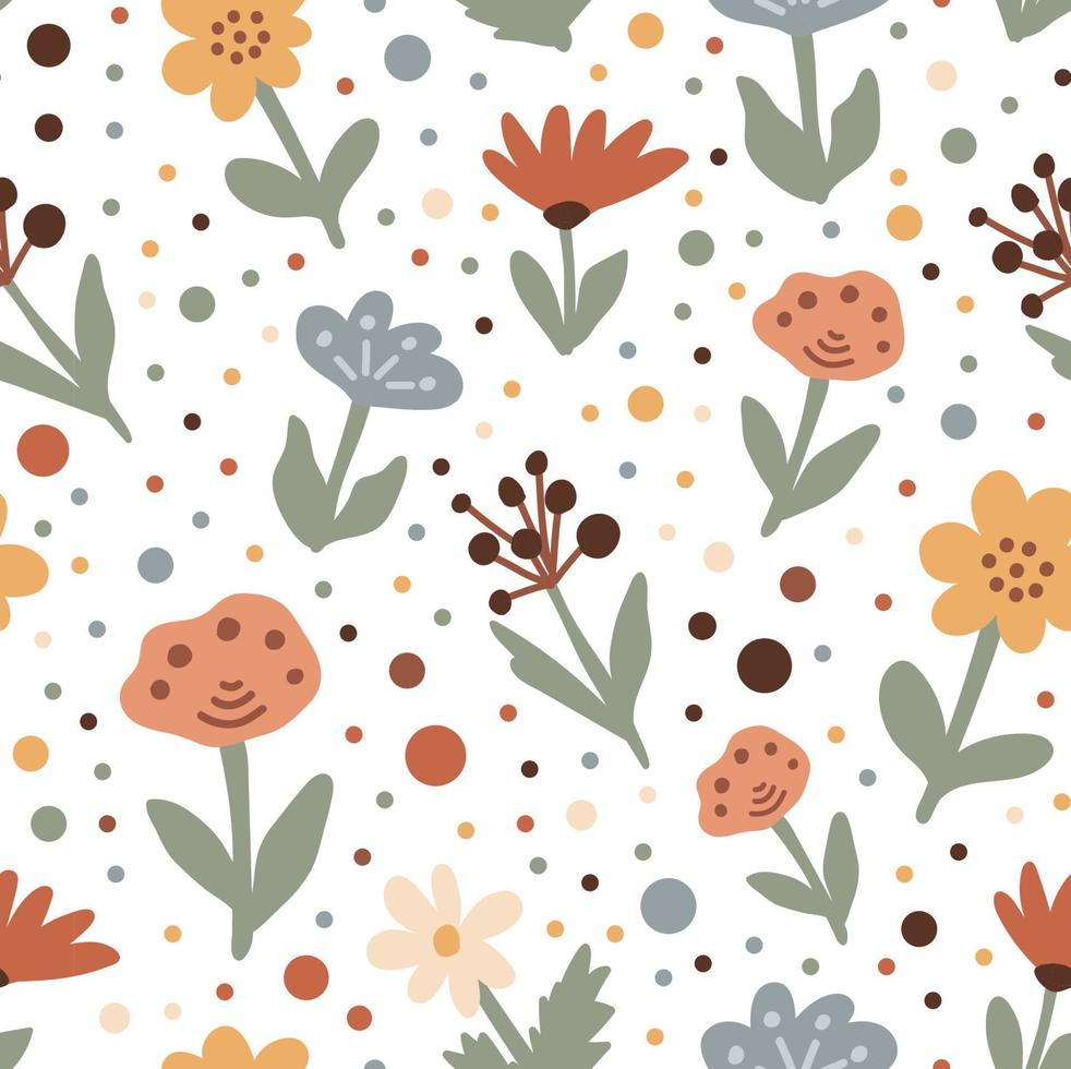 Abstract neutral pale color different flowers set seamless pattern. vector