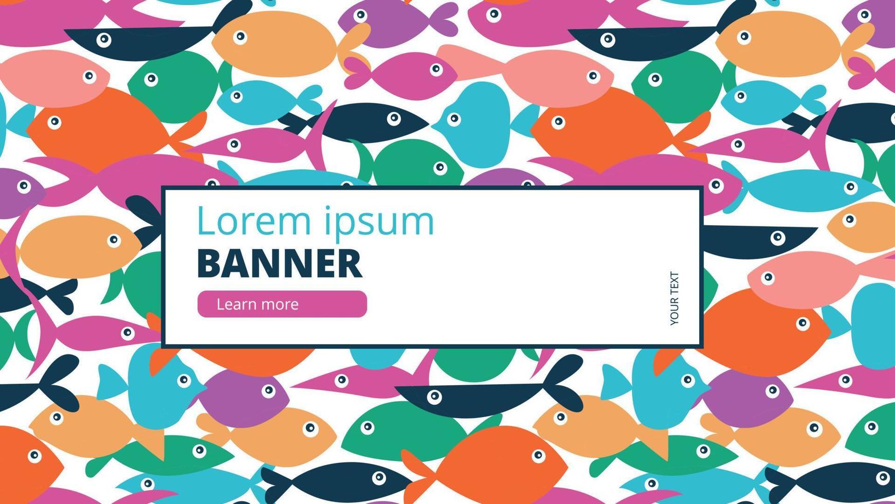 Seamless pattern of bright multi colorful fish of different shapes. Banner for web or print vector