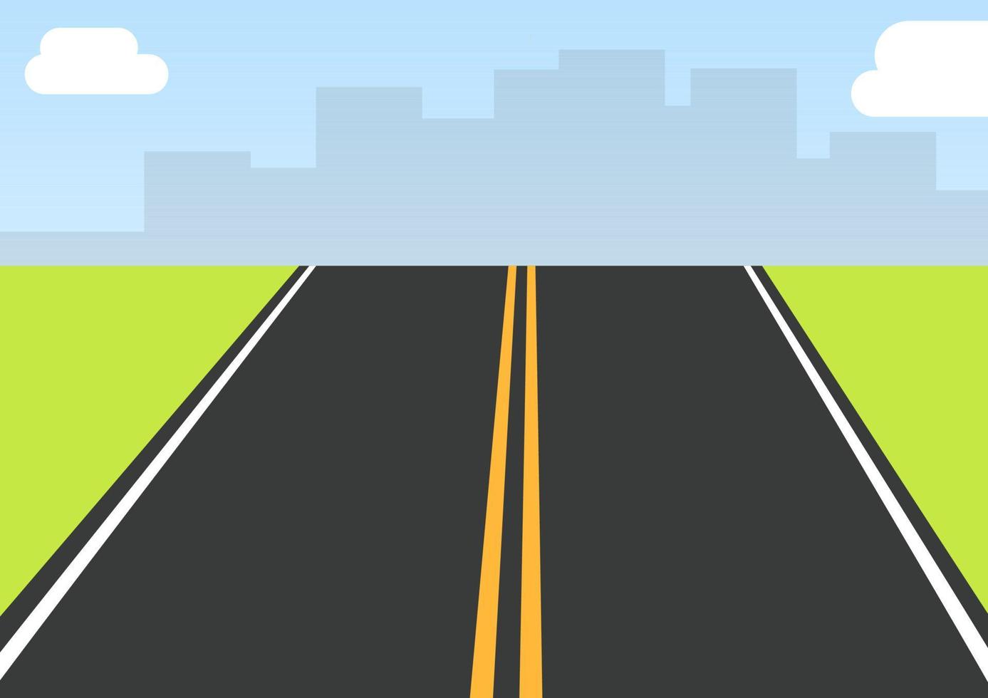 A wide road goes up on the horizon of the city and green grass around vector