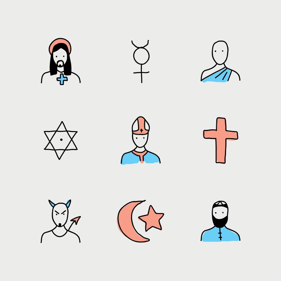 iconos religiosos garabateados vector