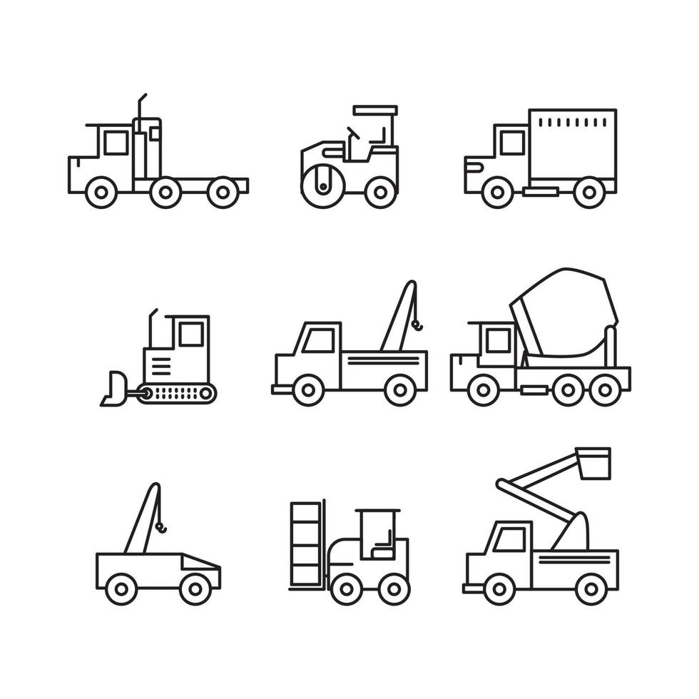 iconos de vehículos de construcción vector