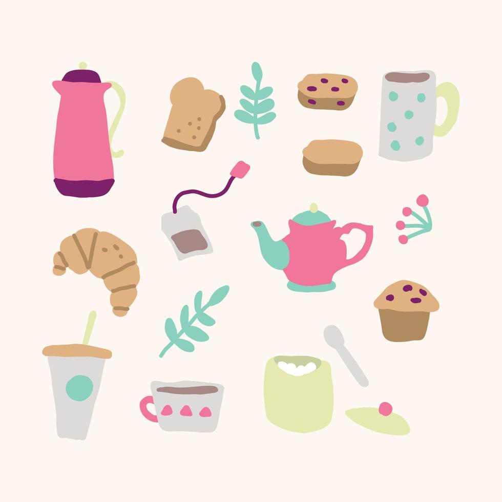 Tea Time Colorful Drawings vector