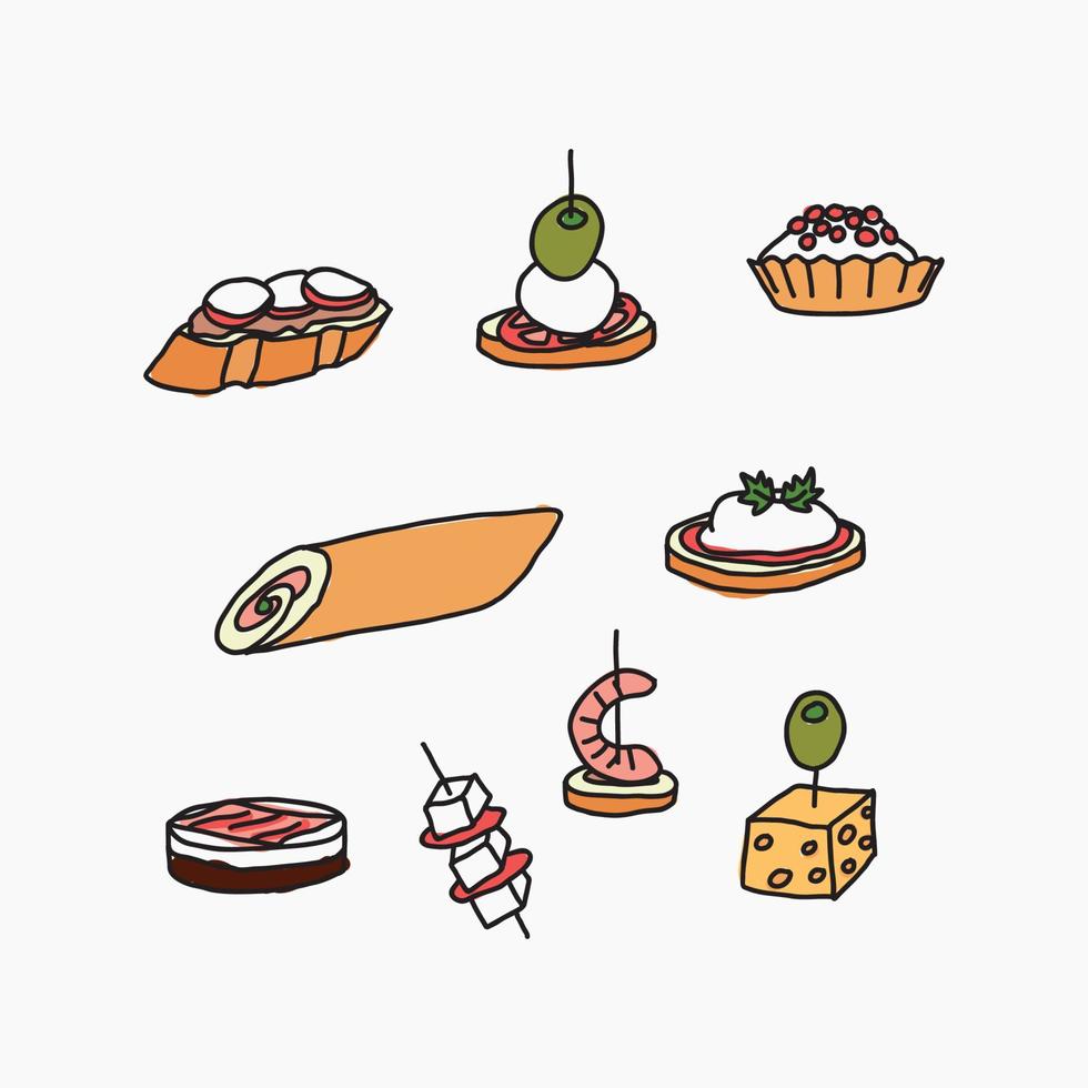 Set of Doodled Appetizers vector