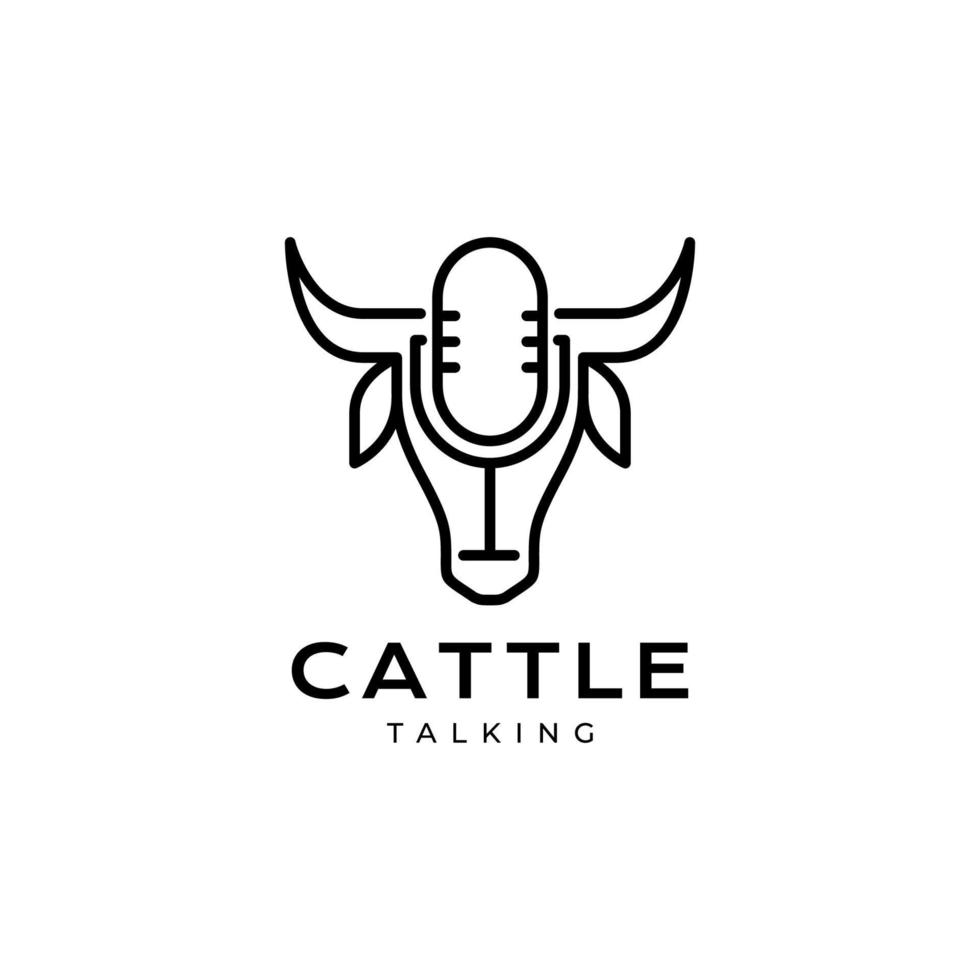 cabeza de vaca con diseño de logotipo de micrófono vector