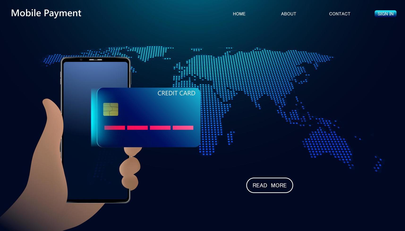 Abstract Templates World Map Digital Mobile Phone Spend Online Spend Online Credit cards via the Internet to the world with mobile technology, wireless networks. vector