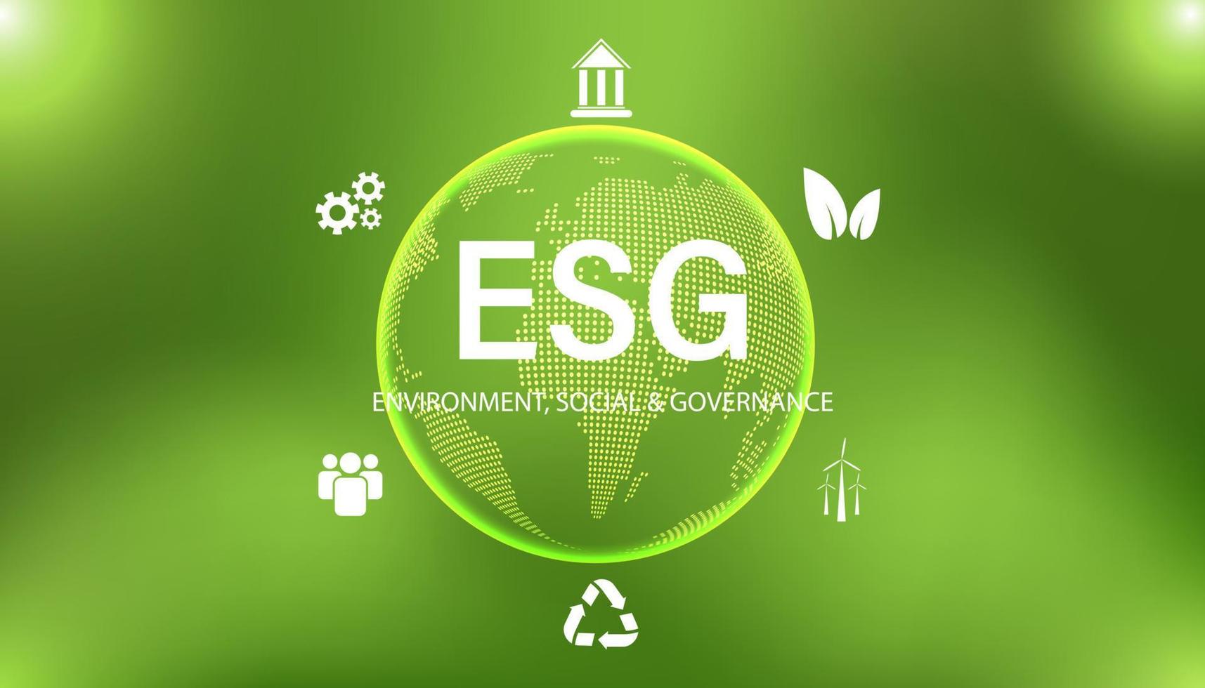 Abstract ESG with icon concept sustainable corporate development Environment, Social, and Governance on a modern green background. vector