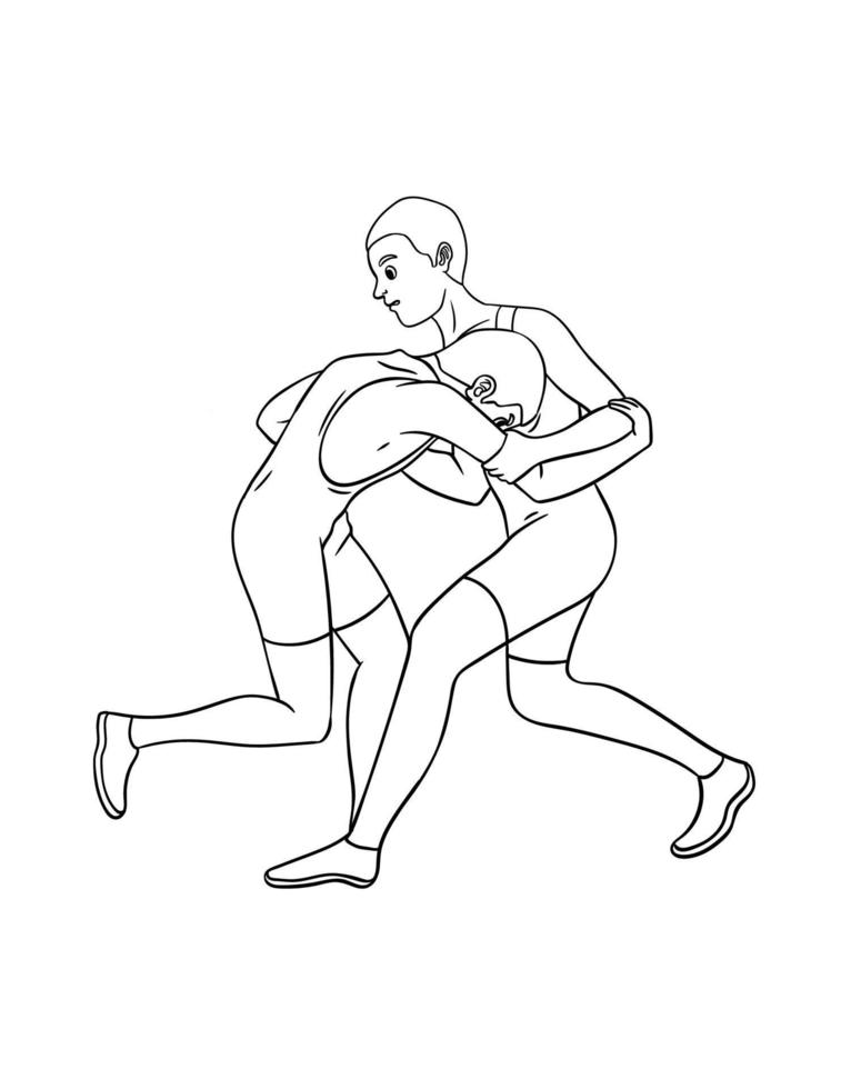 Wrestling Isolated Coloring Page for Kids vector