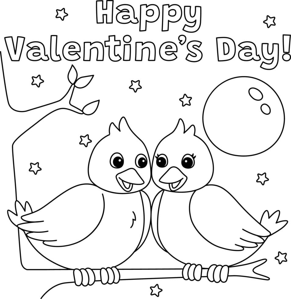 Happy Valentines Day Love Birds Coloring Page vector