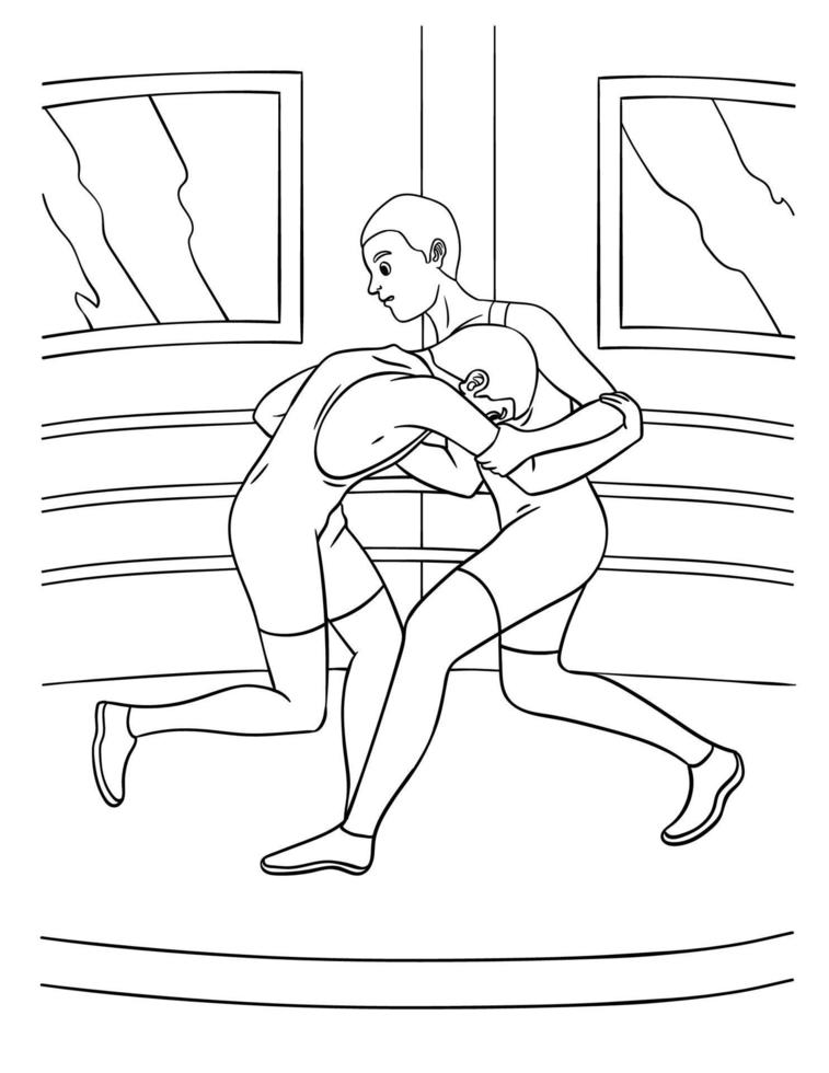 Wrestling Coloring Page for Kids vector