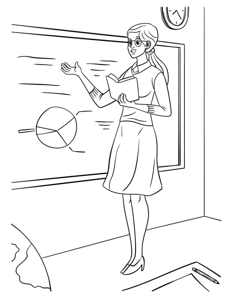 School Teacher Coloring Page for Kids vector