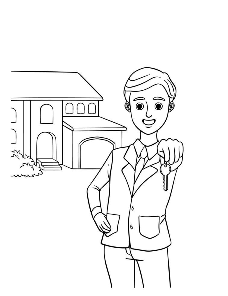 Real Estate Agent Isolated Coloring Page for Kids vector