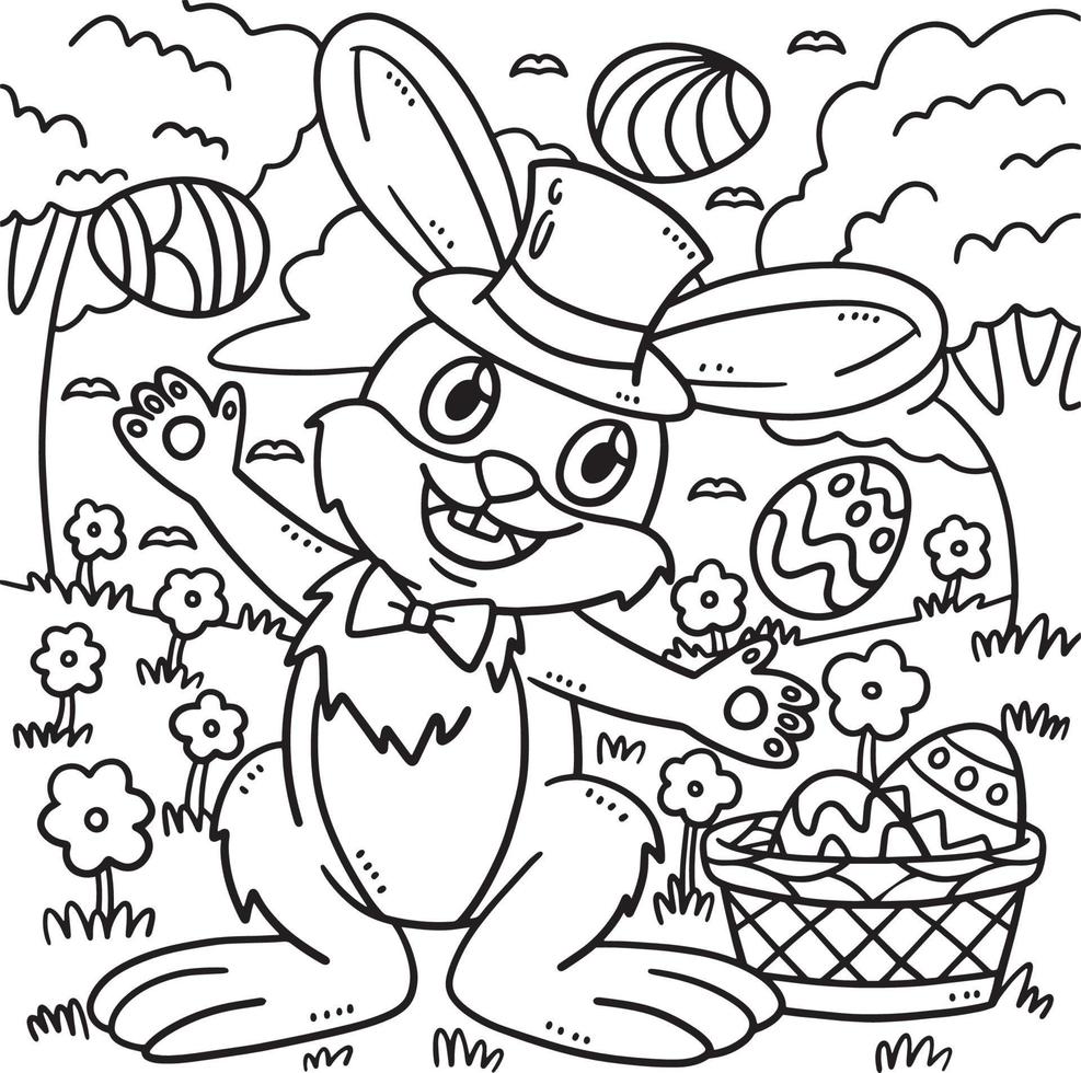 Bunny Juggling Easter Eggs Coloring Page for Kids vector