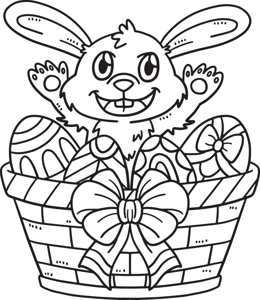 Bunny Easter Eggs in the Basket Isolated Coloring vector