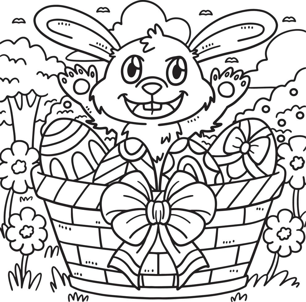 Bunny Easter Eggs in the Basket Coloring Page vector