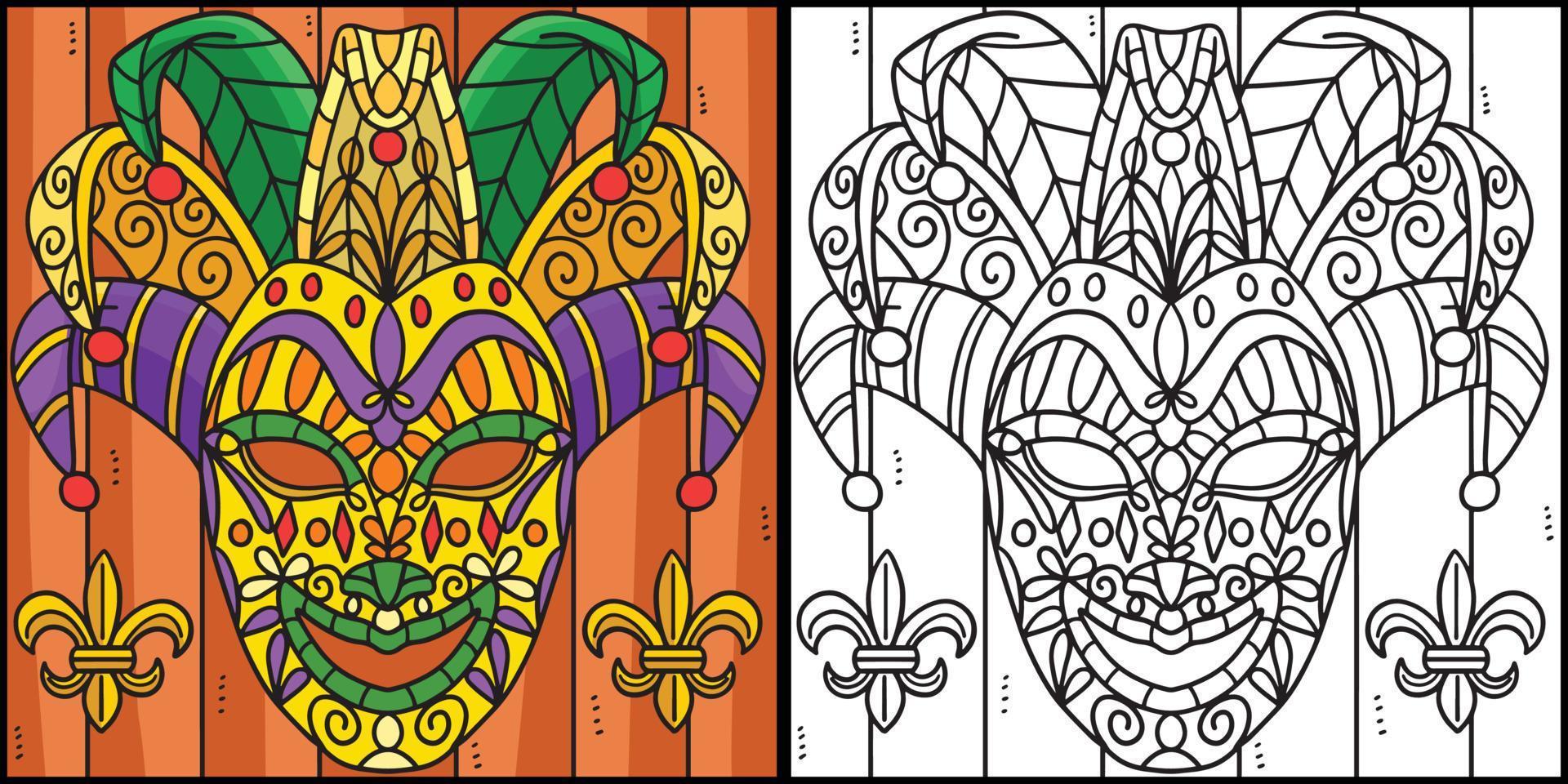 Ilustración de página para colorear de máscara de bufón de mardi gras vector