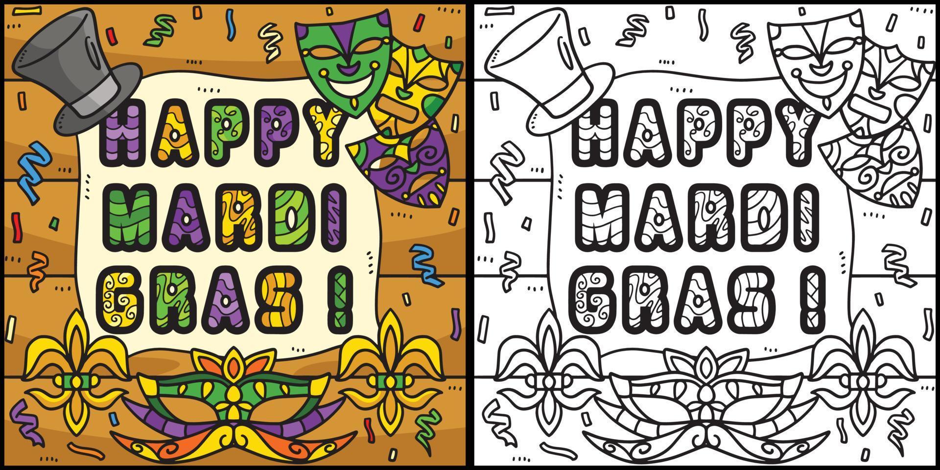 Happy Mardi Gras Coloring Page Illustration vector