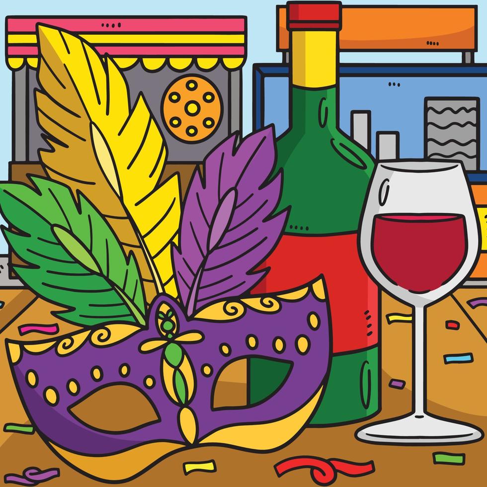 Mardi Gras Mask And Wine Colored Cartoon vector