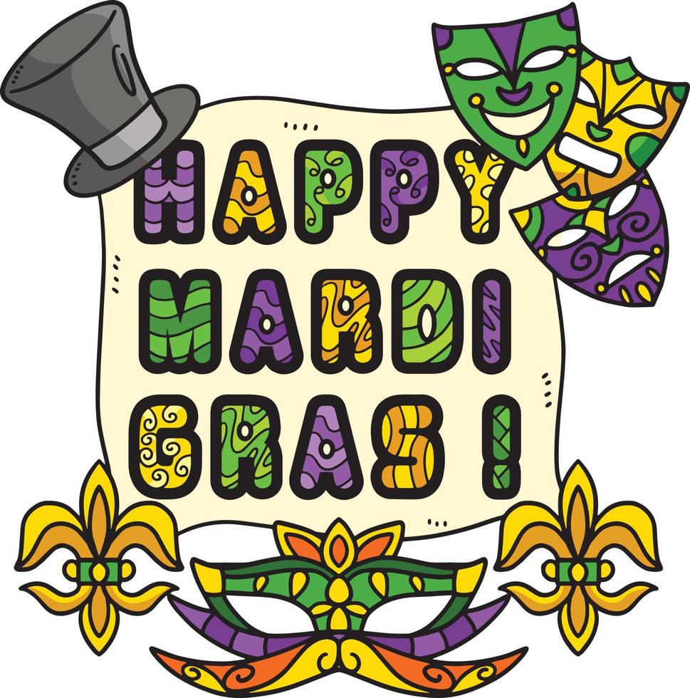 Happy Mardi Gras Cartoon Colored Clipart vector