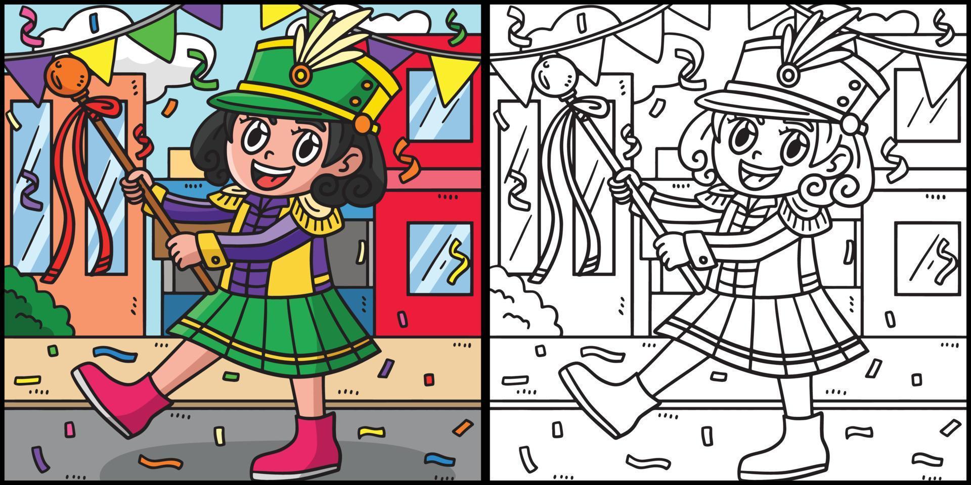 mardi gras majorette para colorear página ilustración vector