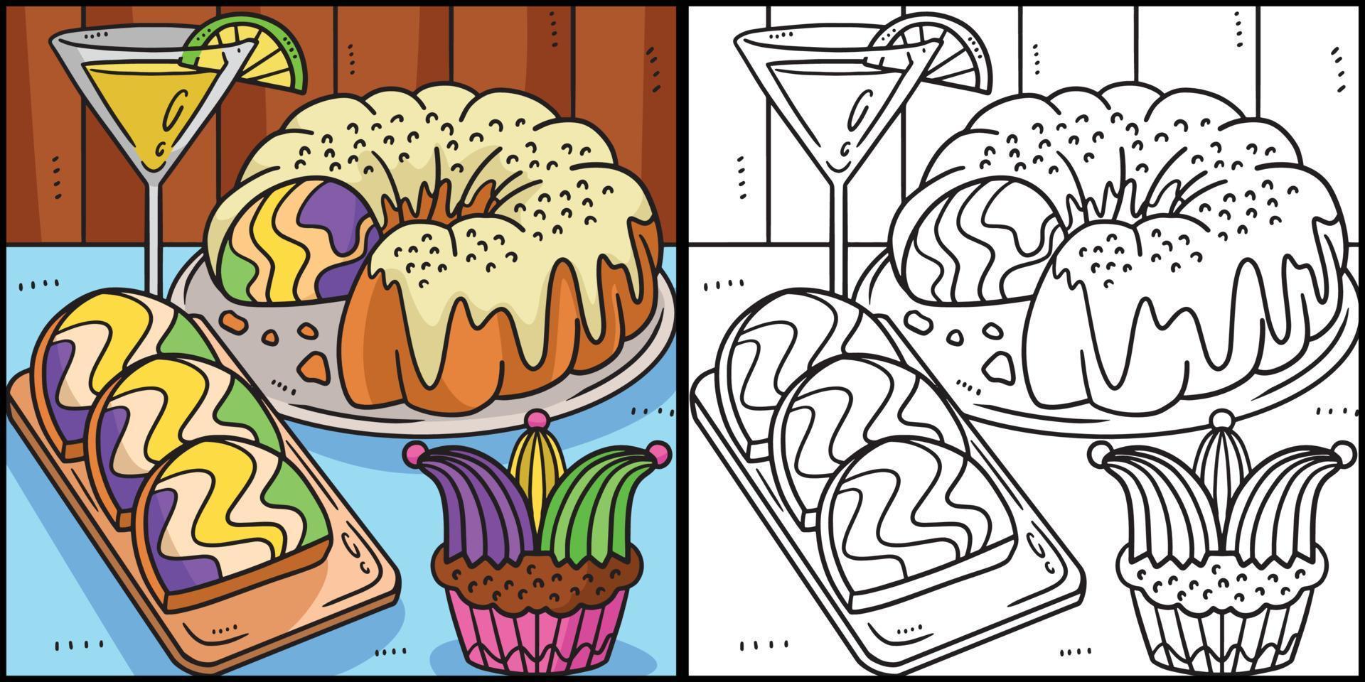 Mardi Gras Treats Coloring Page Illustration vector