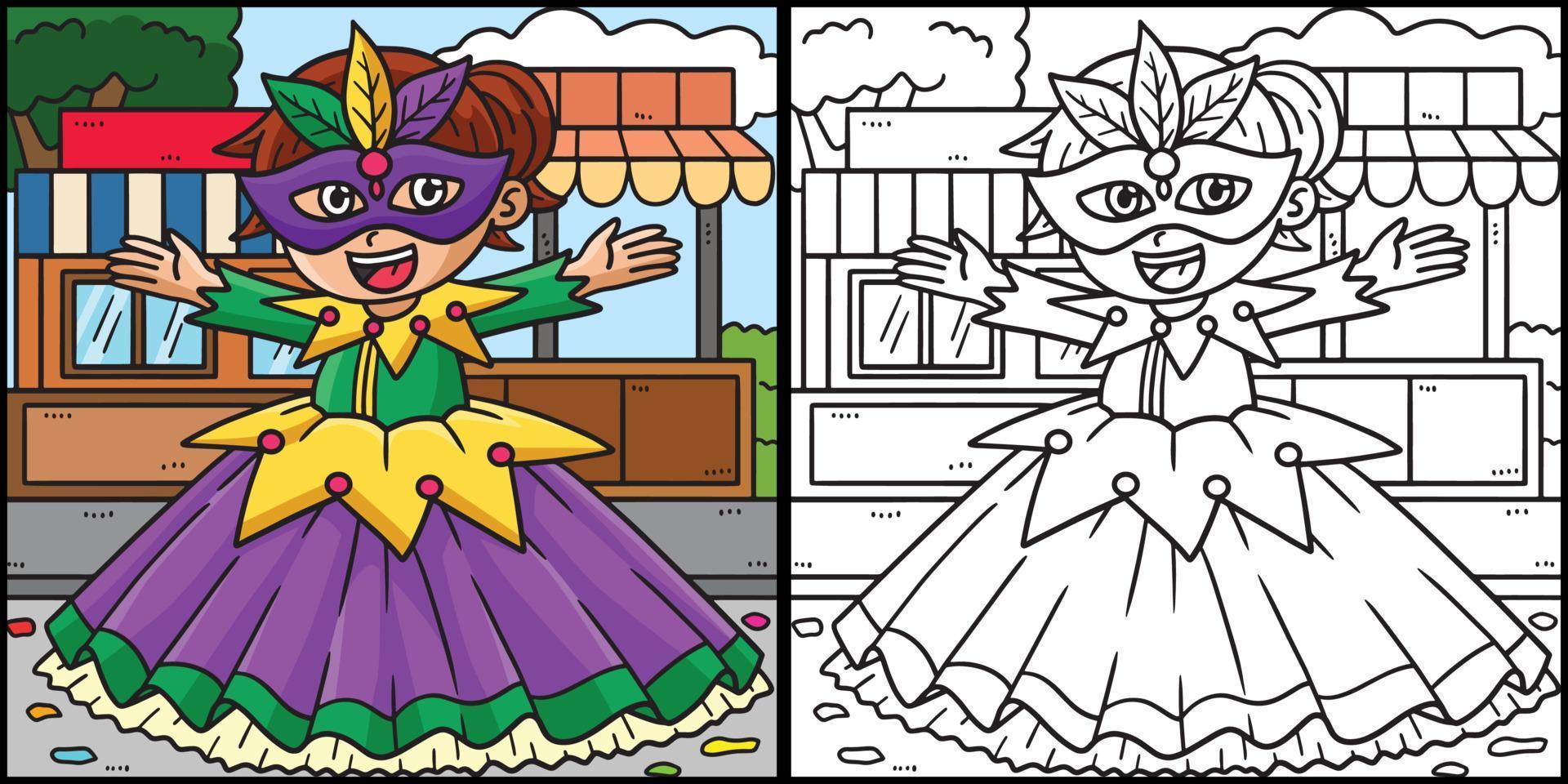 ilustración de página para colorear de mardi gras jester girl vector