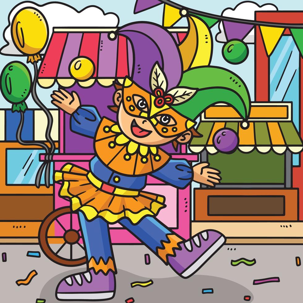 Mardi Gras Jester Boy Colored Cartoon vector