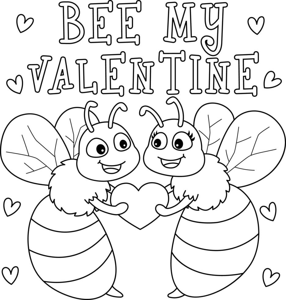 Bee My Valentine Page for Kids vector